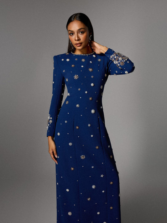 Alary Long Sleeve Rhinestone Maxi Dress